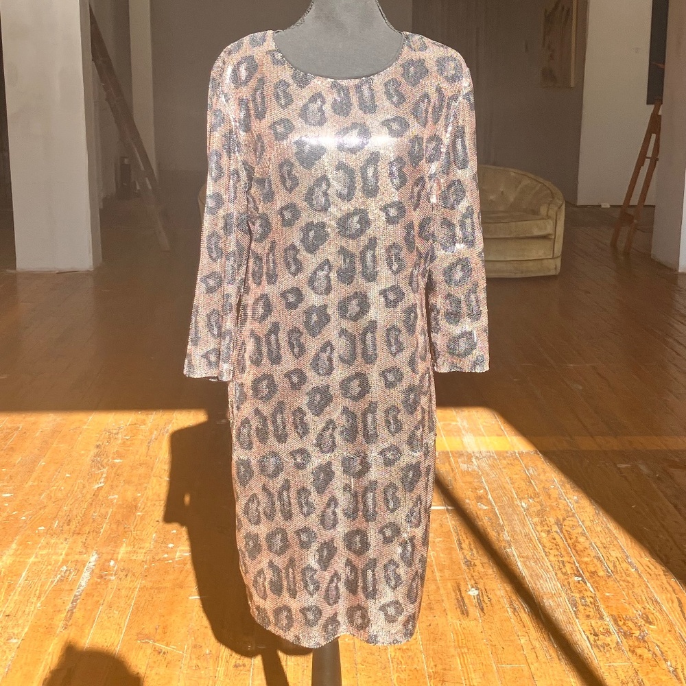 Nicole Miller cheetah print sequin dress